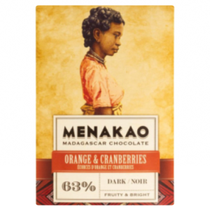 Chocolat noir 63% - Ecorces d'orange et Cranberries - Menakao