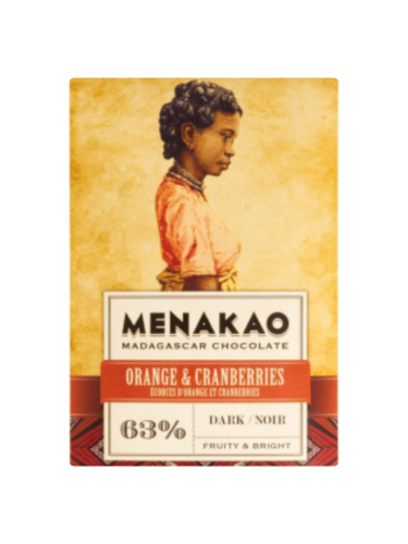 Chocolat noir 63% – Ecorces d&rsquo;orange et Cranberries – Menakao
