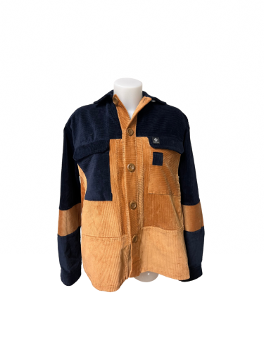 Veste en velours côtelé unisexe – Caramel / Bleu Marine
