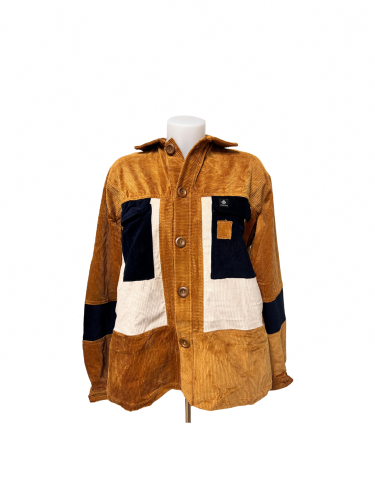 Veste en velours côtelé unisexe – Caramel / Noir / Crème